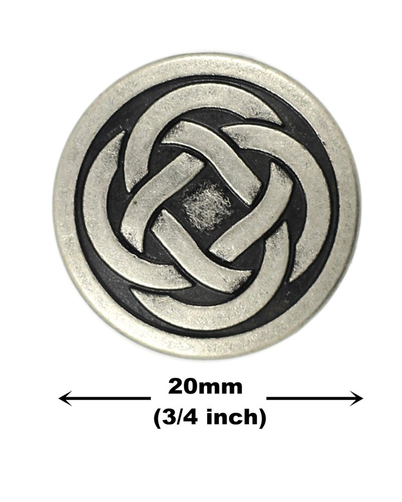 Bezelry 12 Pieces Tiny Celtic Knot Metal Shank Buttons. 20mm (3/4 inch) (Antique Silver) - Image 2